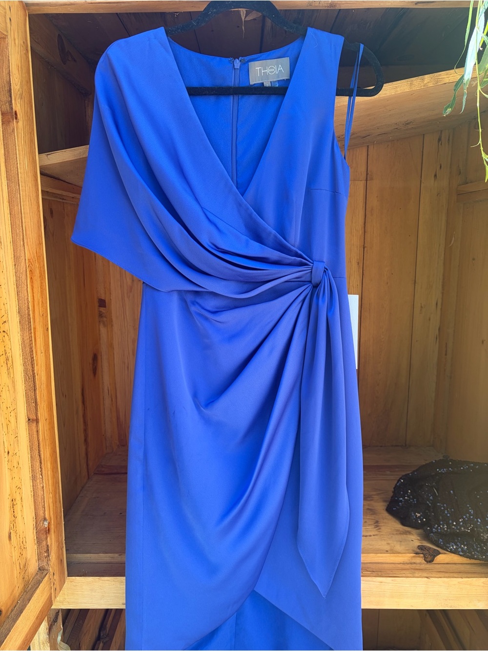 Royal Blue Draped Wrap Midi Dress